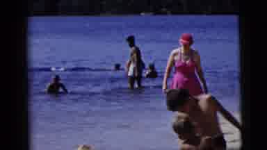 New York City (1958): Crowds Of People Swimming And Diving Into A Large Lake Off