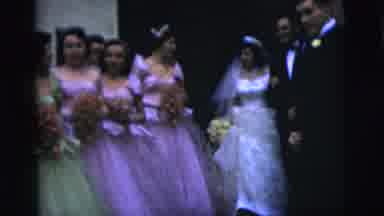 New York City (1958): A Bride And Groom Are Running In Between People For Marriage