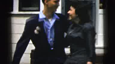 New York City (1958): Couple Leaving A House Happy To Be Together Kissing And