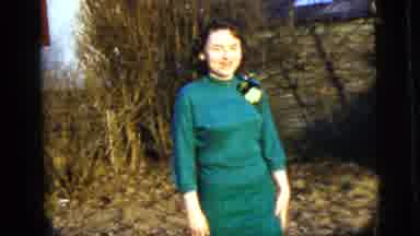 New York City (1958): Young Lady All Dressed Up In Green Dress Walking Outside