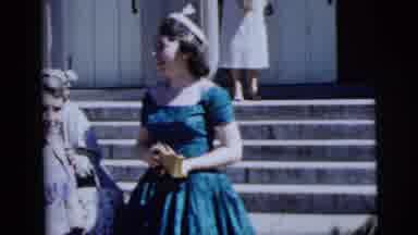 New York City (1958): Women Dressed In Beautiful Dresses Standing On Steps In