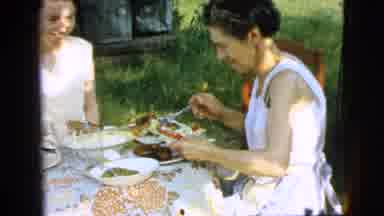 Camden New Jersey (1961): A Girl And A Lady Having Lunch In The Garden On A Summer