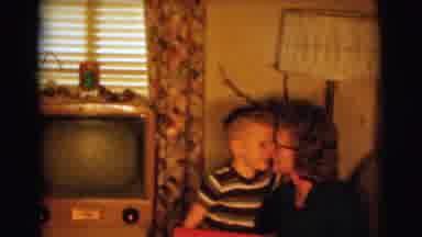 Clarkdale Arizona (1961): Two Little Boys Kissing Their Mom On The Cheek