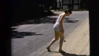 Camden New Jersey (1962): A Lady In A Swimsuit On The Road Tries To Catch A Ball