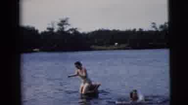 Camden New Jersey (1962): One Man And Two Womens Are Playing In The Lake Water