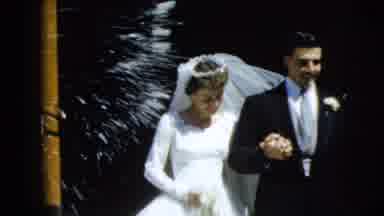 Camden New Jersey (1962): Newly Married Couple Walking Out Of A Church As Friends