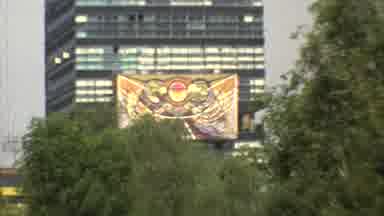 Mexico City (1973): Footage Showing A Colorful Banner Hanging On The Front Of A