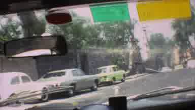 Mexico City (1973): Pink Bug Car Cut In Front Of Car Traffic Moving Fast