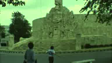 Yucatan Mexico (1973): Person Wearing White Shirt Runs To Monument De Banderas On