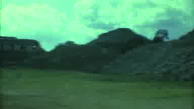 YUCATAN MEXICO-1973: Panoramic Ancient Mayan Ruins Tinted Green
