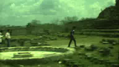 Yucatan Mexico (1973): Tourists Walking Outside Among Ancient Ruins With Steps Up