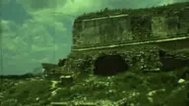 Yucatan Mexico (1973): Ancient Stone Buildings With Grass On Top And Steps