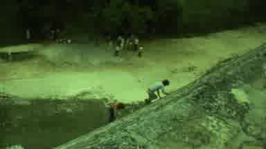Yucatan Mexico (1973): People Are Climbing A Wall In Dense Forest Of Lush Green