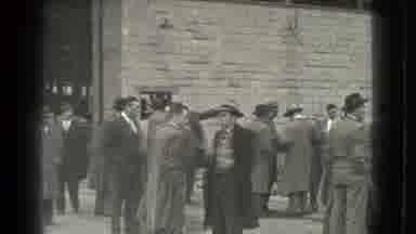 Cleveland Ohio USA (1939): People Standing In Line Next To Brick Structure On A