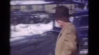 Cleveland Ohio USA (1939): Old Man Walking On The Street During Winter With Snow