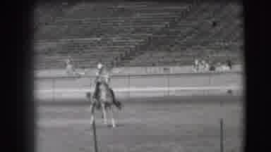 Denver Colorado USA (1941): Man Riding A Horse In The Middle Of A Stadium Filled