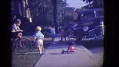 East Orange New Jersey (1946): Boys Playing Tricycle Riding Together Vintage Auto