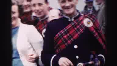 United Kingdom (1952): Men Dressed In Scottish Uniforms And Holding Bagpipes Stand