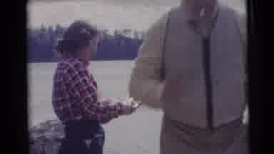 Baraboo Wisconsin USA (1953): Man With Woman Fishing By A Lake Amid Nature On A