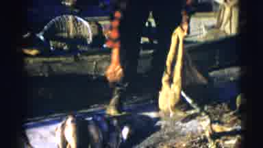 Baraboo Wisconsin USA (1953): A Man In A Fishermerman Attire Grabs Fish From The