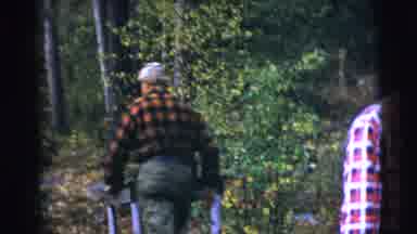 Baraboo Wisconsin USA (1953): Men And Woman Building Log Cabin In Woods Flannel
