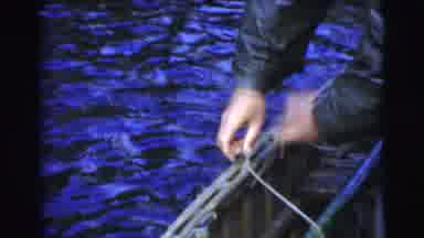 Miami Florida (1956): Man Inside A Boat On The River Pulling A Bait With A Big