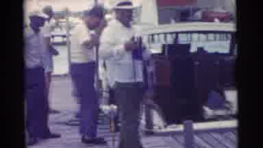 Miami Florida (1956): Men Standing Dock Water Boats Fishing Ocean Shipping Off Day