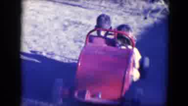 Tucson Arizona USA (1958): Kids Old Appearing Red Motorized Red Car Backyard