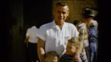 Tucson Arizona USA (1958): Outdoor Scene Of 1950s Father Hugging Two Boys With