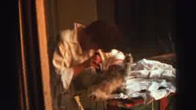 Lake Tahoe California (1969): Dog Owner Grooming With Electric Clippers