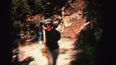 Lake Tahoe California (1969): Hikers Climbing Mountain Trail Overlooking Steep