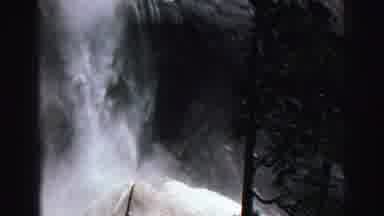 Lake Tahoe California (1969): View Of Waterfall And Green Trees On A Clear Day