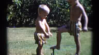 Disneyland California (1959): Two Boys Play In The Yard And Then An Old Steamboat