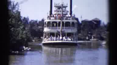 Disneyland California (1959): A Raft Full Of People On A River Surrounded By Trees