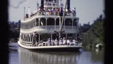 Disneyland California (1959): Footage Of A Huge White Ferry Sailing Slowly Down
