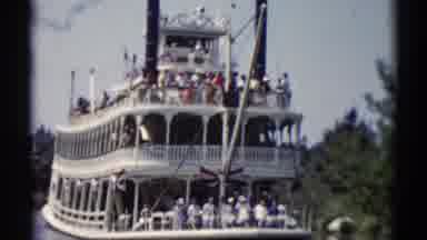 Disneyland California (1959): People Riding In Large White Riverboat On A Bright