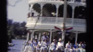 Disneyland California (1959): Tourists Enjoying The Ride On A Paddle Boat As It