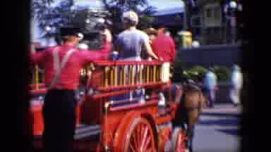 Disneyland California (1959): Horses Are Carrying People In A Red Engine-Like