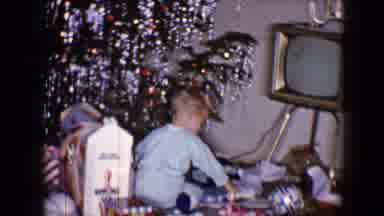 Disneyland California (1959): Christmas Time Children Open Their Gift Near