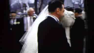 Moline Illinois USA (1962): Bride And Groom Walking Past People To A Car While
