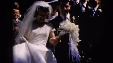 Moline Illinois USA (1962): Bride And Groom Walk Down The Stairs After Being