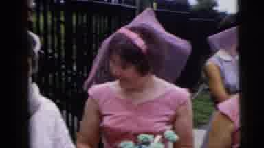 Moline Illinois USA-1962: Two Bridesmaids In Pink Dresses One Looks Happy And