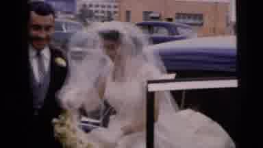Moline Illinois USA (1962): Bride And Groom Stand Near A Car With Friends And