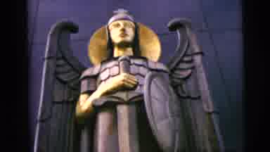 Moline Illinois USA (1962): Statues Of Warrior Angels In Front Of A Black Church