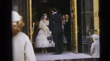 Moline Illinois USA (1962): A Wedding Party Proceeds From A Church With Bouquets