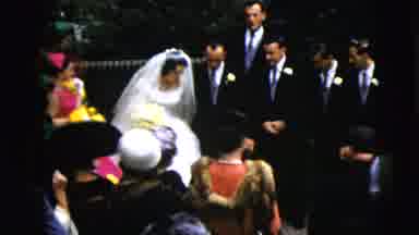 Moline Illinois USA (1962): Wedding Party Watching The Groom And Bride Walk Down