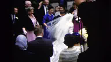 Moline Illinois USA (1962): Newlywed Couple Enters White Car While Crowd Watches