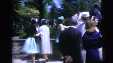 Moline Illinois USA (1962): Many Well-Dressed People Talking Next To Parked Cars