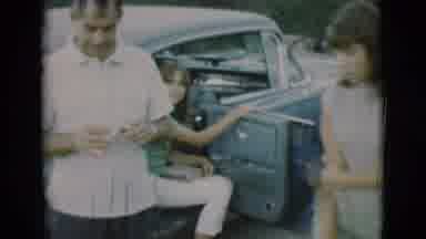 Clarkdale Arizona (1966): People In And Out Of A Blue Car In Front Of The House