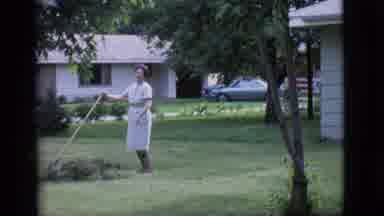 Clarkdale Arizona (1966): Grandma Cleaning Sheet Bird Clothes Trees